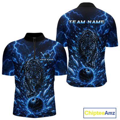 Custom Blue Thunder Lightning Leopard Men Bowling Shirts, Thunder Bowling Team Shirts NBT974