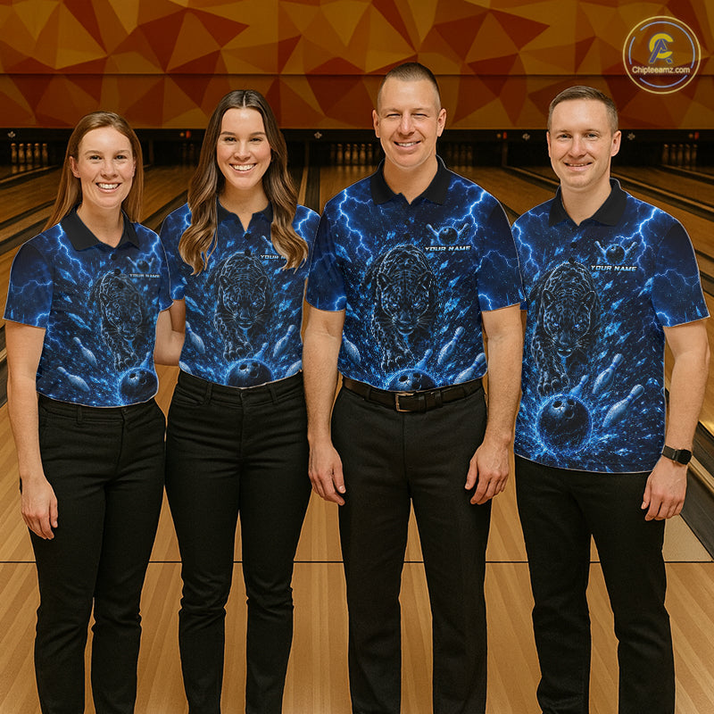 Custom Blue Thunder Lightning Leopard Men Bowling Shirts, Thunder Bowling Team Shirts NBT974