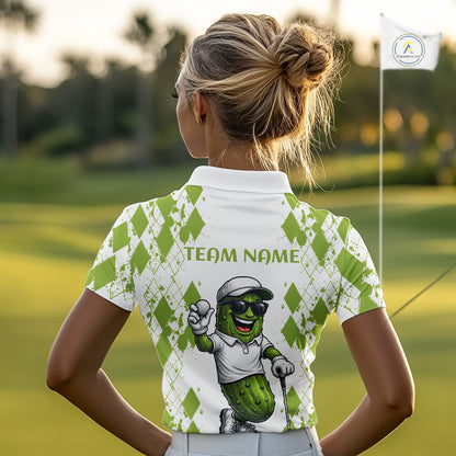 Funny Pickles Womens Golf Polo Shirt, Matching Golf Polo, Argyle Pattern Golf Shirts For Ladies NBT611