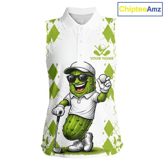 Funny Pickles Womens Sleeveless Golf Polo Shirt, Matching Golf Polo, Argyle Pattern Golf Shirts For Mens NBT611