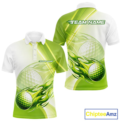 Green Flame Golf Ball Polo Shirts For Men Custom Golf Team Shirts Golfer Outfit NBT983