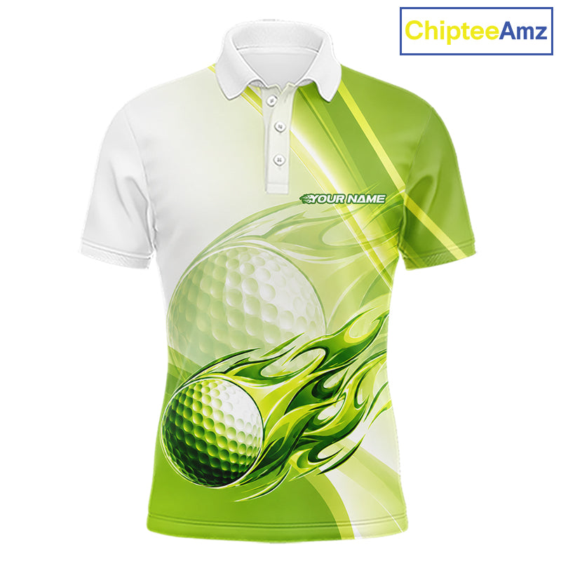 Green Flame Golf Ball Polo Shirts For Men Custom Golf Team Shirts Golfer Outfit NBT983