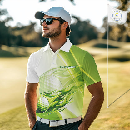 Green Flame Golf Ball Polo Shirts For Men Custom Golf Team Shirts Golfer Outfit NBT983