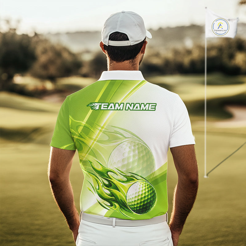 Green Flame Golf Ball Polo Shirts For Men Custom Golf Team Shirts Golfer Outfit NBT983