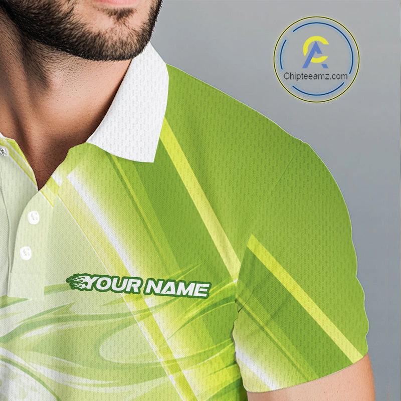 Green Flame Golf Ball Polo Shirts For Men Custom Golf Team Shirts Golfer Outfit NBT983