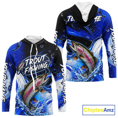 Trout Fishing Blue Camo Long Sleeve Hooded Fishing Shirt Custom Trout Fishing Jerseys For Team NBT986