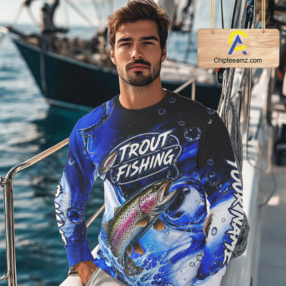 Trout Fishing Blue Camo Long Sleeve Fishing Shirt Custom Trout Fishing Jerseys For Team NBT986
