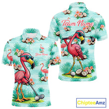 Load image into Gallery viewer, Funny Mens Golf Polo Shirts Custom Name Pink Flamingo Pattern, Tropical Golf Shirt NBT478