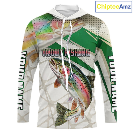 Rainbow Trout Fishing Tournament Shirts Long Sleeve Hooded Fishing Shirts, Custom Trout Fishing Shirts NBT429