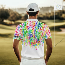 Load image into Gallery viewer, Mens Golf Polo Shirts Colorful Neon Watercolor Leopard Custom Name White Golf Shirts NBT509