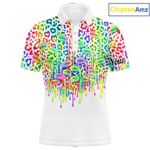 Load image into Gallery viewer, Mens Golf Polo Shirts Colorful Neon Watercolor Leopard Custom Name White Golf Shirts NBT509