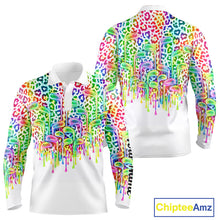 Load image into Gallery viewer, Mens Golf Polo Shirts Colorful Neon Watercolor Leopard Custom Name White Golf Shirts NBT509