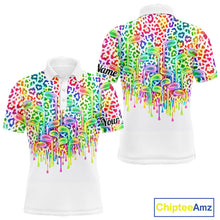 Load image into Gallery viewer, Mens Golf Polo Shirts Colorful Neon Watercolor Leopard Custom Name White Golf Shirts NBT509
