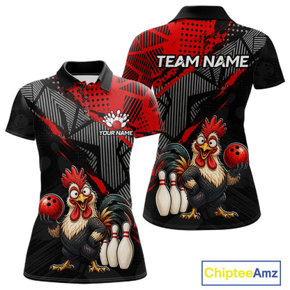 Custom Red Funny Rooster Bowling Shirt For Women Bowling Jersey Polo & Quarter-Zip Bowling Outfit NBT927