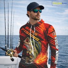 Load image into Gallery viewer, Personalized Fishing Bass Long Sleeve Hooded Fishing Shirts Orange Custom Nam, Fishing Shirts For Men NBT382