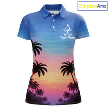 Load image into Gallery viewer, Custom Palm Tree Polo Golf Shirts For Women, Hawaii Tropical Personalized Polo Shirts, Golf Gifts NBT543