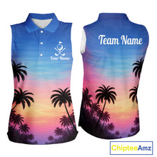 Load image into Gallery viewer, Custom Palm Tree Sleeveless Golf Polo Shirts For Women, Hawaii Tropical Personalized Polo Shirts, Golf Gifts NBT543