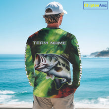 Load image into Gallery viewer, Custom Green Camo Bass Long Sleeve Fishing Shirts, Bass Fishing Shirts For Men NBT449