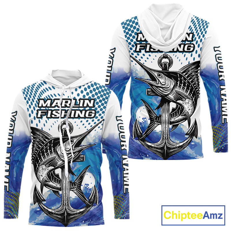 Personalized Blue Marlin Fishing Hood Saltwater Fish Custom Name Tournament Fishing Shirts NBT368