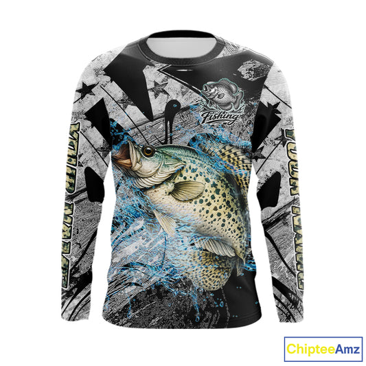 Custom American Flag Crappie Fishing Shirts Long Sleeve, Crappie Patriotic Fishing Shirt NBT471