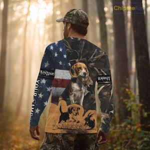 Custom Rabbit Hunting Camo US Flag 3D Shirts for Hunters, Rabbit Hunting Clothing NBT214