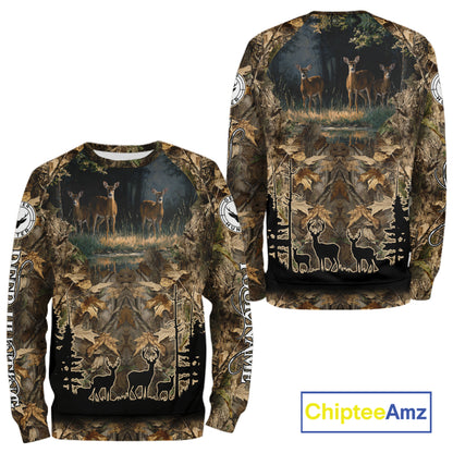 Deer Hunting 3D All Over Print Shirt Custom Brown Fall Season Camo Hunting Clothes NBT322