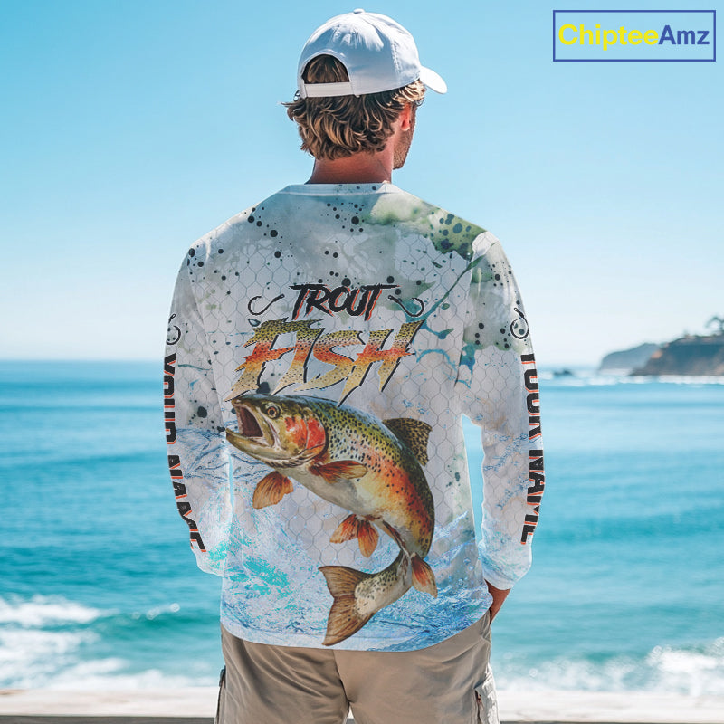 Rainbow Trout Custom UPF Fishing Shirt Long Sleeve Hooded, Trout Fishing Jerseys NBT417