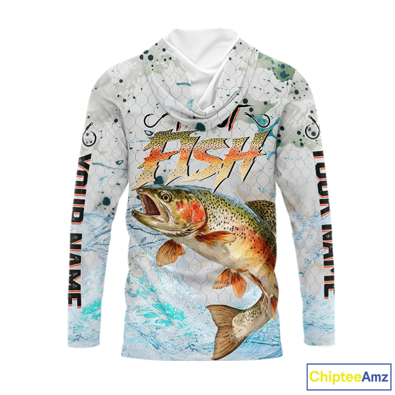 Rainbow Trout Custom UPF Fishing Shirt Long Sleeve Hooded, Trout Fishing Jerseys NBT417