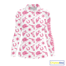 Load image into Gallery viewer, Pink Western Cowgirl Womens Golf Polo Shirts, Cute Cowgirl Golf Shirts, Funny Country Style Shirt NBT476