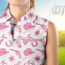 Load image into Gallery viewer, Pink Western Cowgirl Women Sleeveless Golf Polo Shirt, Cute Cowgirl Golf Shirts, Funny Country Style Shirt NBT476