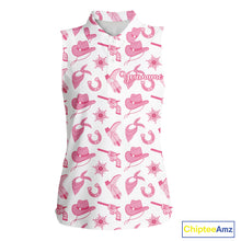 Load image into Gallery viewer, Pink Western Cowgirl Women Sleeveless Golf Polo Shirt, Cute Cowgirl Golf Shirts, Funny Country Style Shirt NBT476