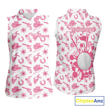 Load image into Gallery viewer, Pink Western Cowgirl Women Sleeveless Golf Polo Shirt, Cute Cowgirl Golf Shirts, Funny Country Style Shirt NBT476