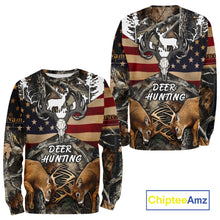 Load image into Gallery viewer, Custom Whitetail Deer Hunting Forest Camo Shirts with US Flag, Personalized Hunting Shirt NBT341