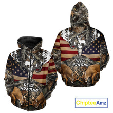 Load image into Gallery viewer, Custom Whitetail Deer Hunting Forest Camo Shirts with US Flag, Personalized Hunting Shirt NBT341