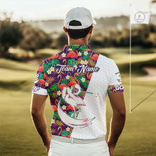 Load image into Gallery viewer, Men Golf Polo Shirts Colorful Floral Flamingo Pattern Tropical Leaves Custom Name Team Golf Shirts NBT524