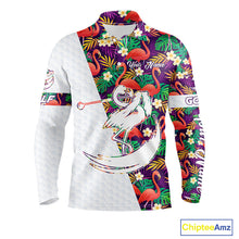 Load image into Gallery viewer, Men Golf Polo Shirts Colorful Floral Flamingo Pattern Tropical Leaves Custom Name Team Golf Shirts NBT524