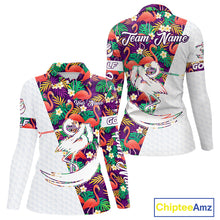Load image into Gallery viewer, Women Golf Polo Shirts Colorful Floral Flamingo Pattern Tropical Leaves Custom Name Team Golf Shirts NBT524