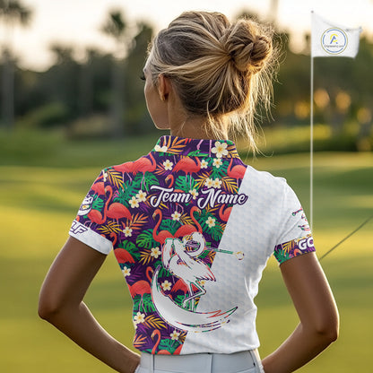 Women Golf Polo Shirts Colorful Floral Flamingo Pattern Tropical Leaves Custom Name Team Golf Shirts NBT524