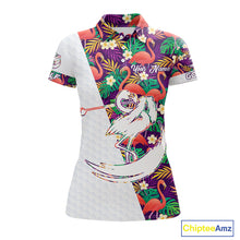 Load image into Gallery viewer, Women Golf Polo Shirts Colorful Floral Flamingo Pattern Tropical Leaves Custom Name Team Golf Shirts NBT524