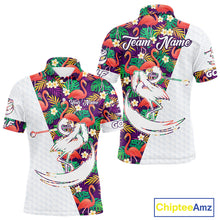 Load image into Gallery viewer, Men Golf Polo Shirts Colorful Floral Flamingo Pattern Tropical Leaves Custom Name Team Golf Shirts NBT524