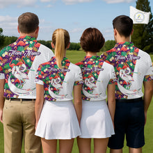 Load image into Gallery viewer, Men Golf Polo Shirts Colorful Floral Flamingo Pattern Tropical Leaves Custom Name Team Golf Shirts NBT524