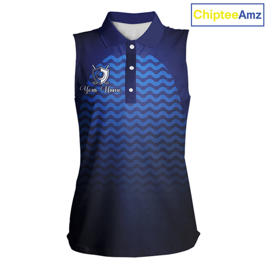 Personalized Sleeveless Golf Polo Shirt For Womens Custom Blue Camo Golf Attire For Women, Golf Gifts For Ladies NBT537