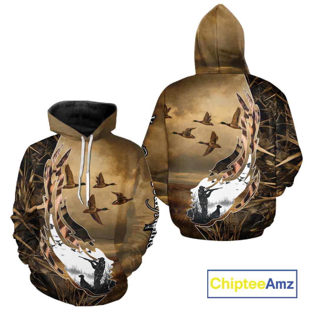 Duck Hunting Brown Grass Camo 3D All Over Printing Custom Name Shirts, Duck Hunting Gifts NBT168