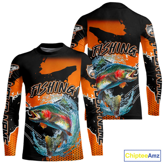 Rainbow Trout Fishing Custom Orange Kid Long Sleeve Fishing Shirts, Trout Tournament Fishing Jerseys NBT343