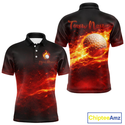 Mens Golf Polo Shirts Golf Ball Fire Custom Name, Golf  Shirts For Men, Mens Golf Top NBT548