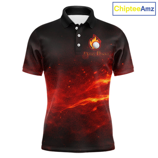 Mens Golf Polo Shirts Golf Ball Fire Custom Name, Golf  Shirts For Men, Mens Golf Top NBT548