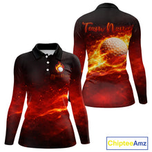 Load image into Gallery viewer, Womens Golf Polo Shirts Golf Ball Fire Custom Name, Golf  Shirts For Women, Ladies Golf Top NBT548