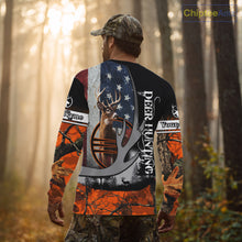 Load image into Gallery viewer, Whitetail Deer Hunting Shirt Custom Name Orange Camo, Deer Hunting Clothes For Men NBT268