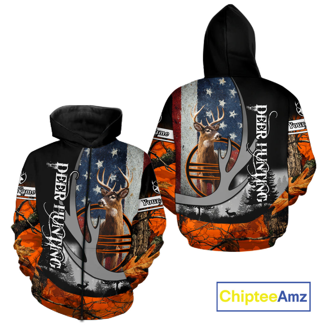 Whitetail Deer Hunting Shirt Custom Name Orange Camo, Deer Hunting Clothes For Men NBT268
