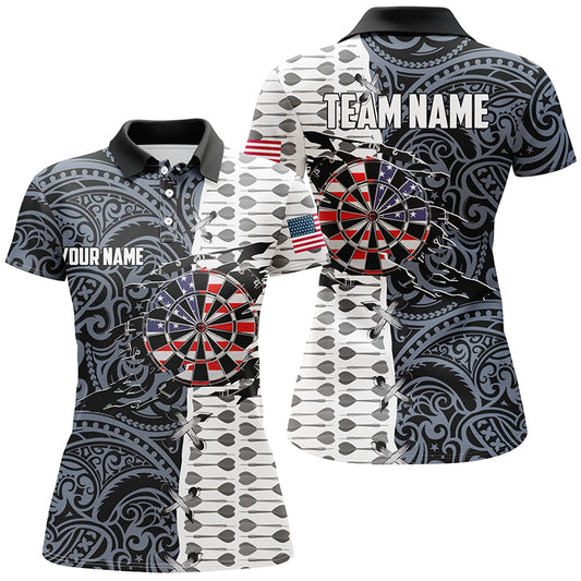 Split Tribal American Flag Women Darts Polo Shirts Custom Patriotic Darts Shirt For Women LDT0819